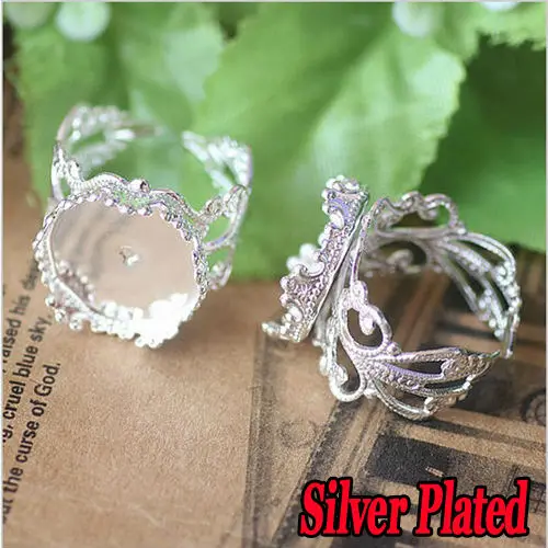 10pcs 15mm/20MM  Antique Bronze/Gold Plated / Silver-Plated Ring Blank Base Crown edge,Adjustable DIY Ring Cameo Cabochons Tray