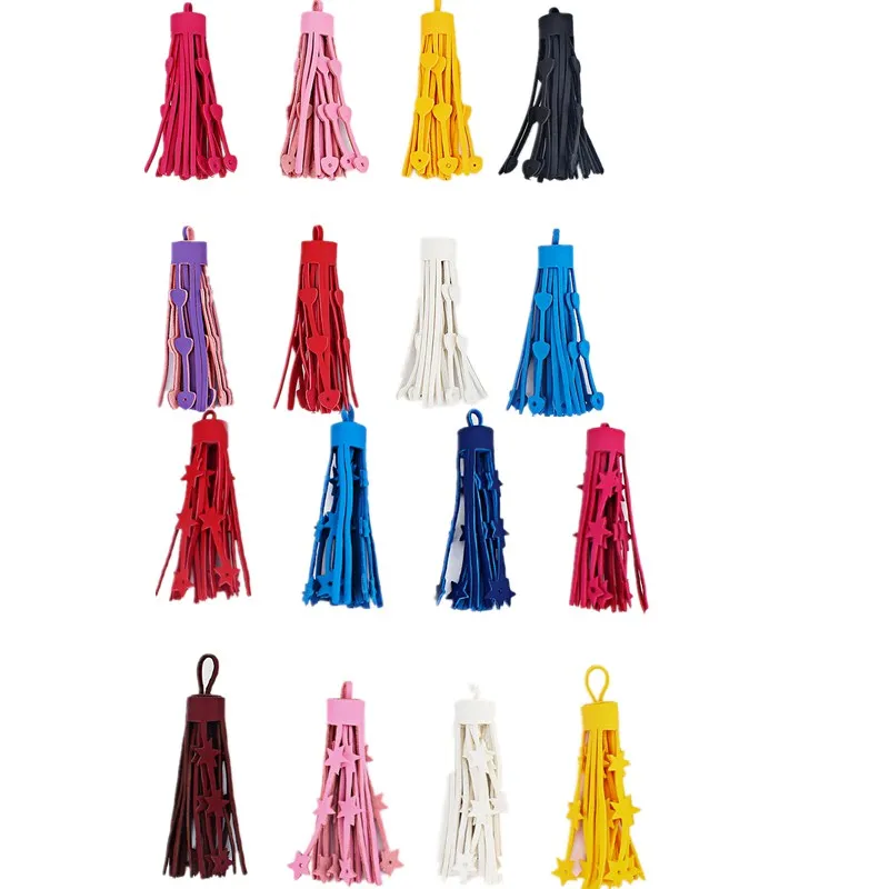 

6 шт. Разноцветные Подвески из искусственной замши с кисточками сердце/пентаграмма/пять звезд подвеска кисточки для ювелирных изделий Аксе...