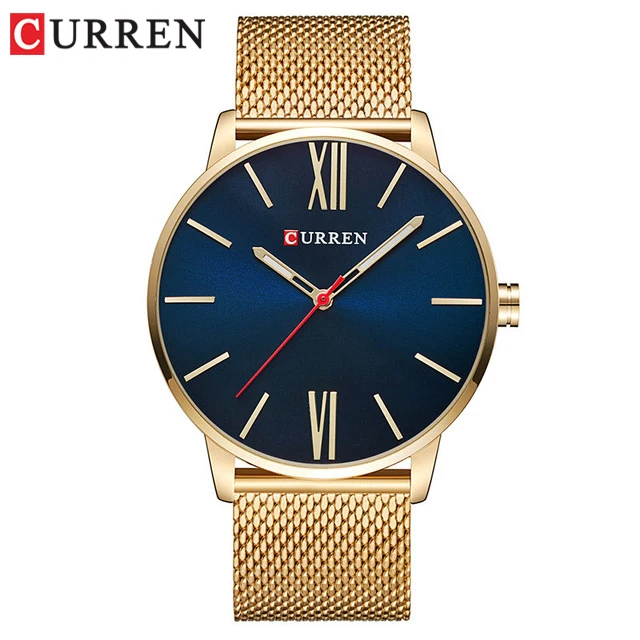 gold blue Модные золотые мужские часы Curren, кварцевые часы, полностью из нержавеющей стали, ремешок Relogio Masculino, простые наручные часы - Цвет: gold blue