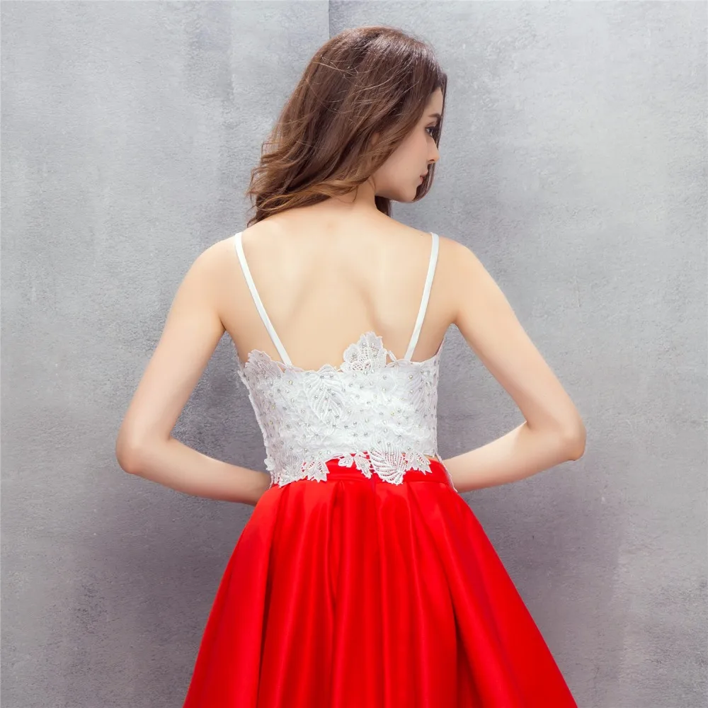 

BRLMALL Charming Red Spaghetti Straps Homecoming Dresses Lace Appliques Beaded Short Prom Dresses cocktail Party Gowns
