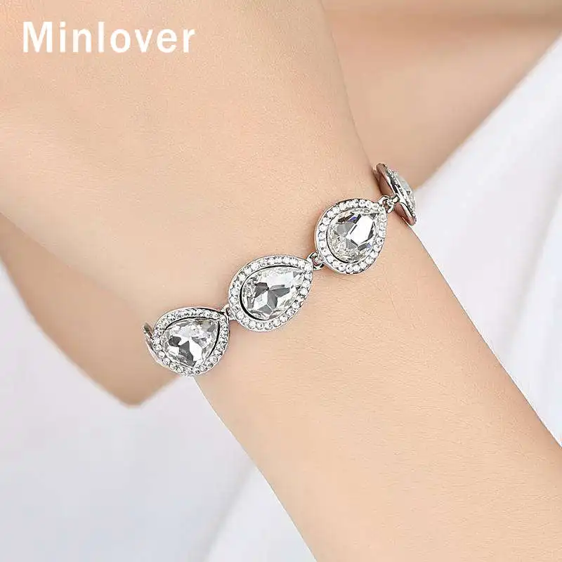 Minlover классический стиль свадебные ювелирные изделия Слезы кристалл браслет