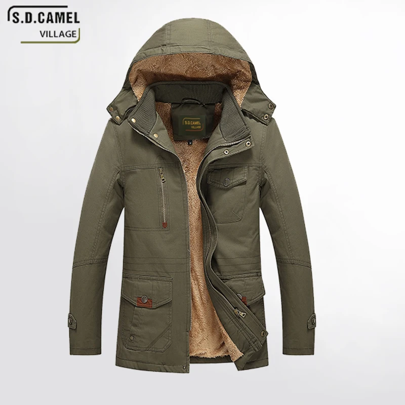 S.D.CAMEL VILLAGE 2017 new winter jacket men's coat brand clothes Thick Cotton Mens Hooded Parka Jackets Coat | Мужская одежда