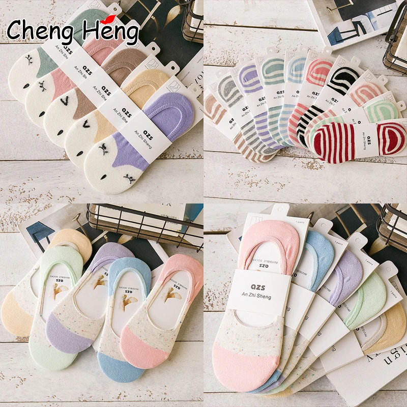 

Женские хлопковые носки в полоску, жаккардовые удобные невидимые дышащие тапочки с различным выбором рисунков, весна-лето