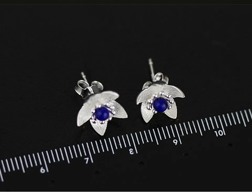 Lotus Fun Реальные Стерлингового Серебра 925 Природных Ляпис ручной работы Fine Jewelry свежий цветок Стад Серьги для женщин brincos