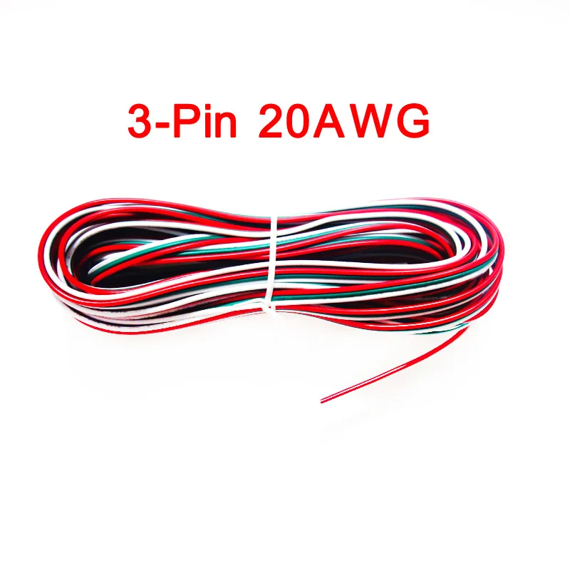 18AWG 20AWG 22AWG 5 м 10 м 20 м 2Pin 3Pin 4Pin 5Pin электрический удлинитель питания Соединительный кабель для светодиодной ленты - Цвет: 20AWG 3Pin