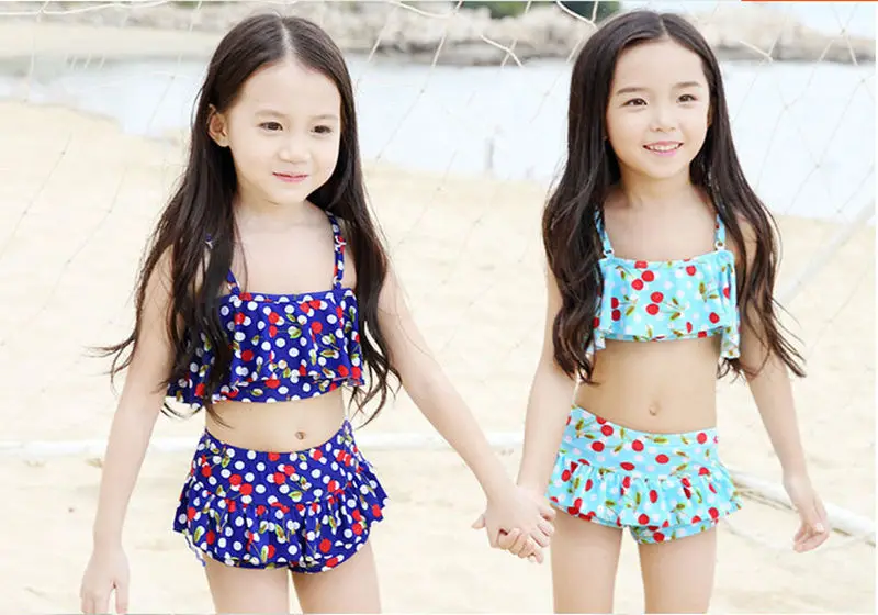 

2020 New Cherry Two Pieces Children's Swimwear Bikini Girls Bathing Baby Swimming Suit