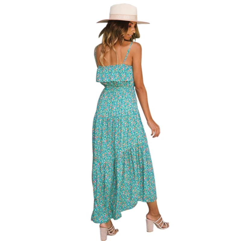 Женское длинное платье на бретельках Пляжное с цветочным принтом открытой