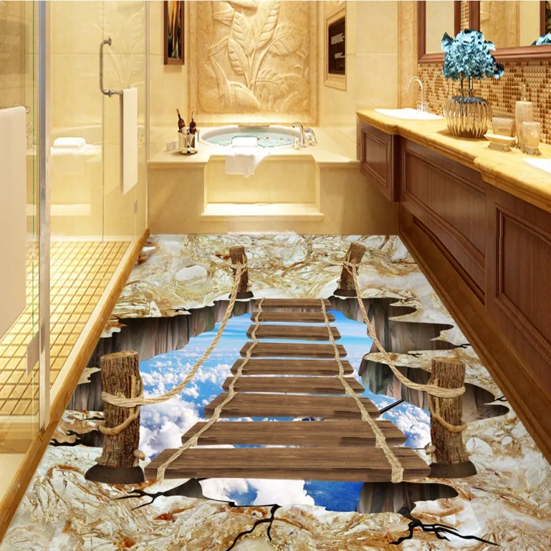 

Free Shipping HD 3D wooden cliff floor painting wallpaper office store self-adhesive wear floor mural