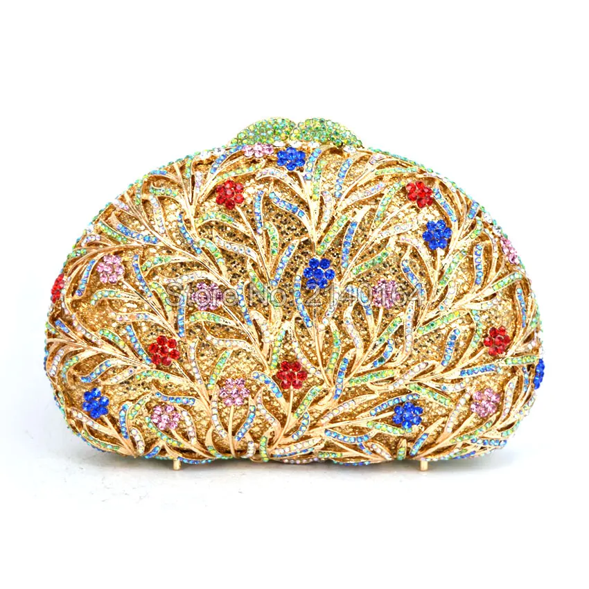 Золотисто синий и красный кристалл свадебный полый металлический вечерний