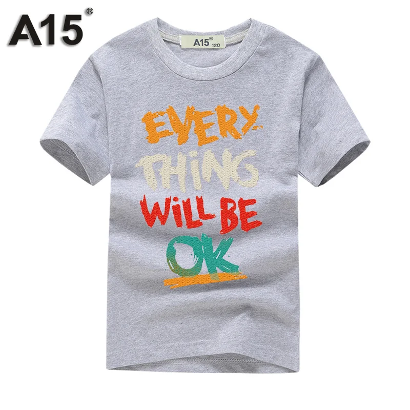 T0045Gray A15 летняя футболка для девочек, детская одежда футболка для мальчиков Забавные футболки с короткими рукавами детские хлопковые модные футболки, 8, 10, 12, 14 лет - Цвет: T0045Gray