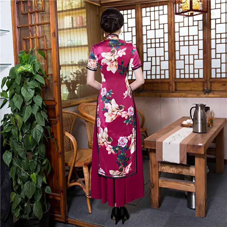 

New Arrival Women's Satin Long Cheongsam Fashion Chinese Style Dress Elegant Slim Qipao Vestido Size S M L XL XXL XXXL 23639C