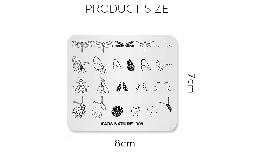 KADS Nature-009 пластины для стемпинга ногтей Бабочка Стрекоза Улитка Мотылек дизайн ногтей слоистый штамп маникюрный шаблон инструменты для ногтей