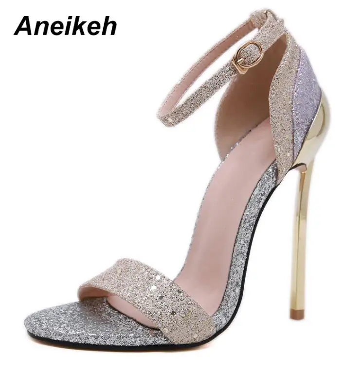 Gold Aneikeh/модные шикарные женские Босоножки на каблуке; туфли-лодочки с открытым носком на шпильке с ремешком на щиколотке в римском стиле; вечерние туфли на высоком каблуке 14,5 см; размер 42 - Цвет: Gold