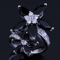 silky star black cubic zirconia white cz silver plated ring v0516
