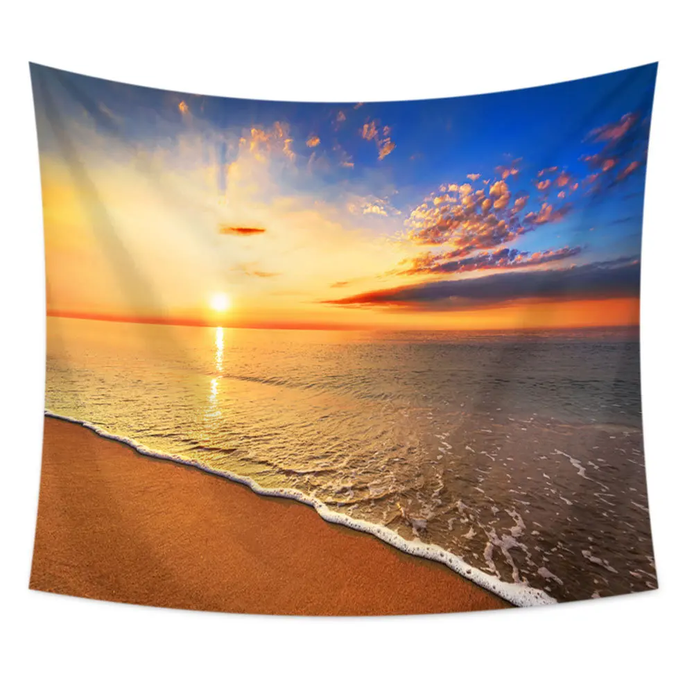 

Nordic Style Sunset Wave Scenic Bohemian Tapestry Wall Hanging Carpet Rugs Rug Blanket Sandy Beach Throw Home Decor