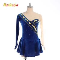 nasinaya figure skating dress customized competition ice skating skirt for girl women kids gymnastics blue yellow moon