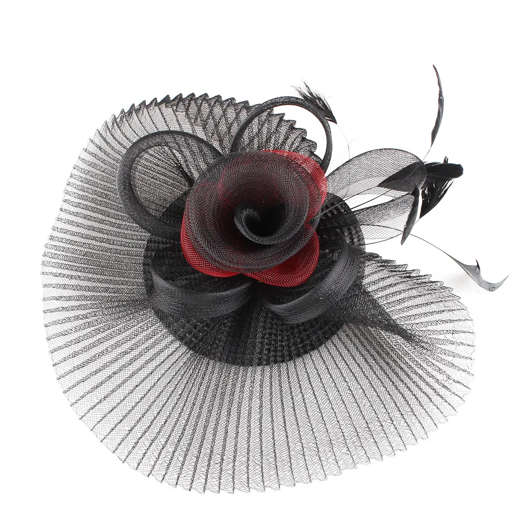 

Lady Elegant Fascinator Hat Clips Women Hairpins Flower Hair Accessories Wedding Church Mesh Hat Cocktail Feather Headwear