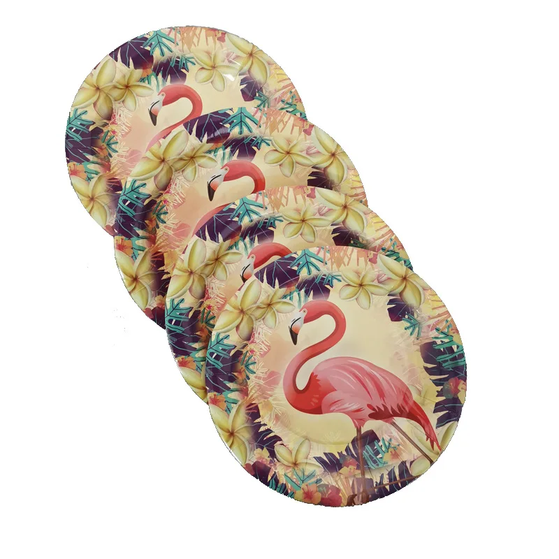 10 шт./пакет одноразовые бумажные тарелки и стаканы с Фламинго Гавайский Луау