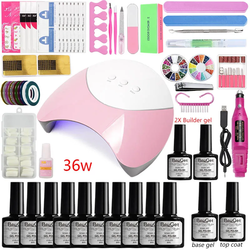36w lamp gel set Маникюрный набор для дизайна ногтей, сушилка для лампы, Гель-лак для ногтей, Набор для создания геля, 20000 ОБ/мин, Электрический Маникюрный аппарат для ногтей - Цвет: 36w lamp gel set
