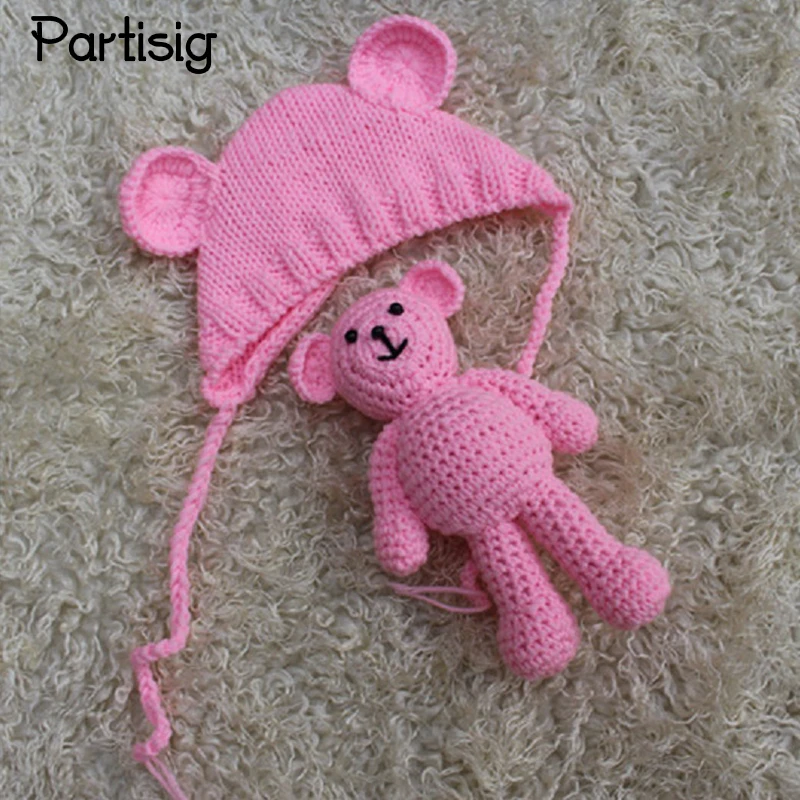 Новорожденный Фотография реквизит детская шапка и ручной работы Медведь кукла