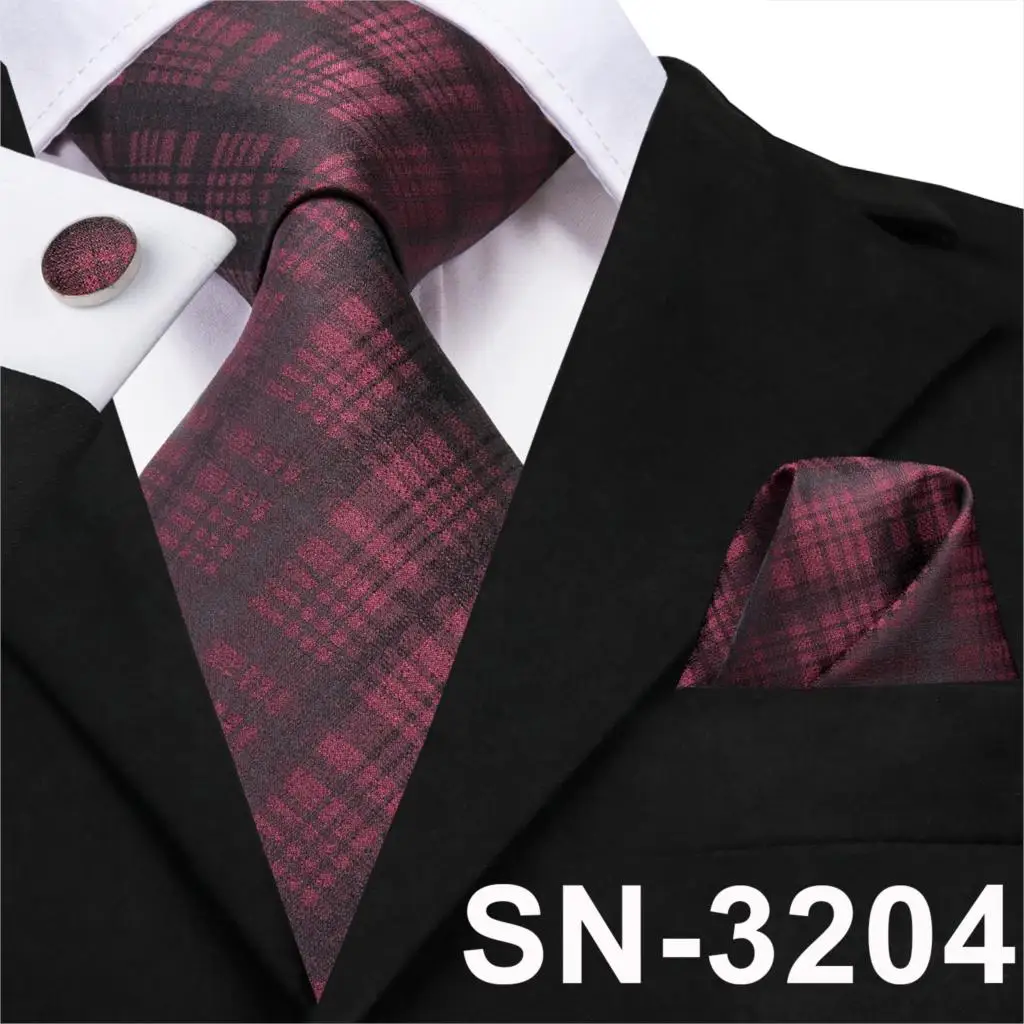 SN-3204 Hi-Tie Мужской Шелковый галстук клетчатый зеленый/синие галстуки Hanky набор запонок подарок полосатый галстук подарок для свадебной вечеринки Прямая поставка - Цвет: SN-3204