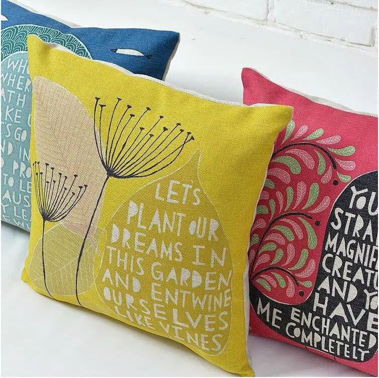Простая хлопковая Подушка одуванчика с английским алфавитом квадратный Декор