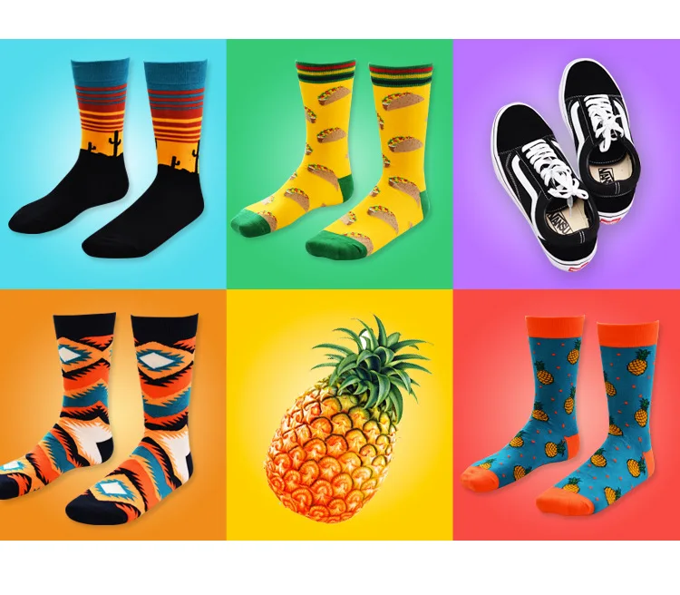 Модные хлопковые мужские Носки Happy Sox стиль кактус ананас пицца узор хип хоп Британский Harajuku дизайнер бренд новинка