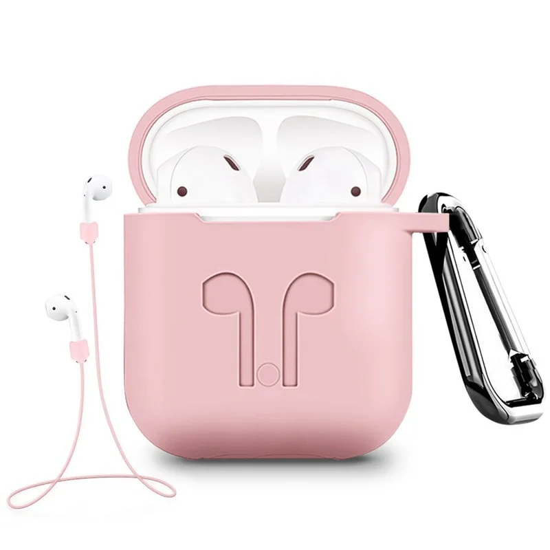 Защитный противоударный силиконовый чехол для Apple AirPods с ремешком от потери