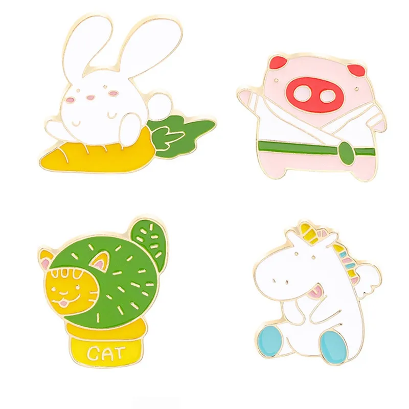 

Pinksee Funny Cute Animal Enamel Pins Hippo Rabbit Carrot Pig Cactus Brooch Kawaii Lapel Pins Gift for Kids Women