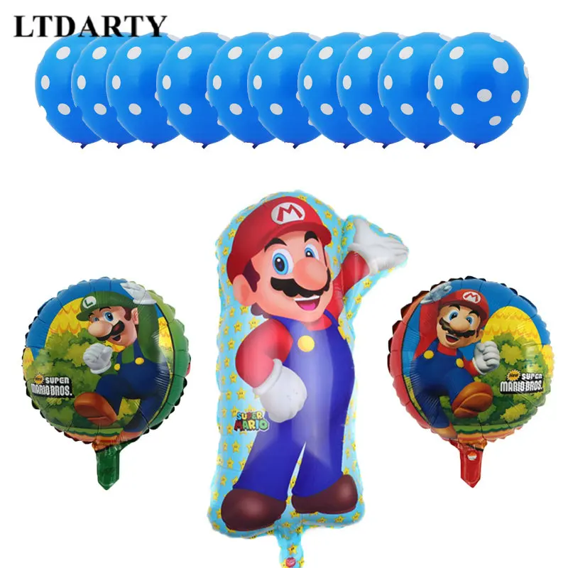 as picture 13pcs 5 шт./лот 60*45 см Супер Марио воздушные шары 18 дюймов синий красный Звезда Красный Синий круглые воздушные шары День рождения Марио Bros воздушный шар из майлара Декор - Цвет: as picture 13pcs