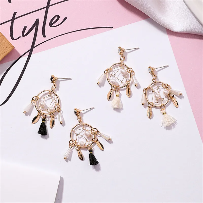 Сладкий в стиле Ловец снов Серьги для женщин модные круг из металла с украшением
