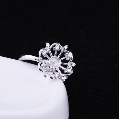 Fine Silver Sterling 925 White Gold Color Engagement Wedding Ring for Women 8mm Pearl Round Bead Jewelry Setting Crystal | Украшения и