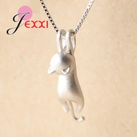 real 925 sterling silver pretty cat pendants necklace womengirls party accessory cute animal design lady gifts jewelry
