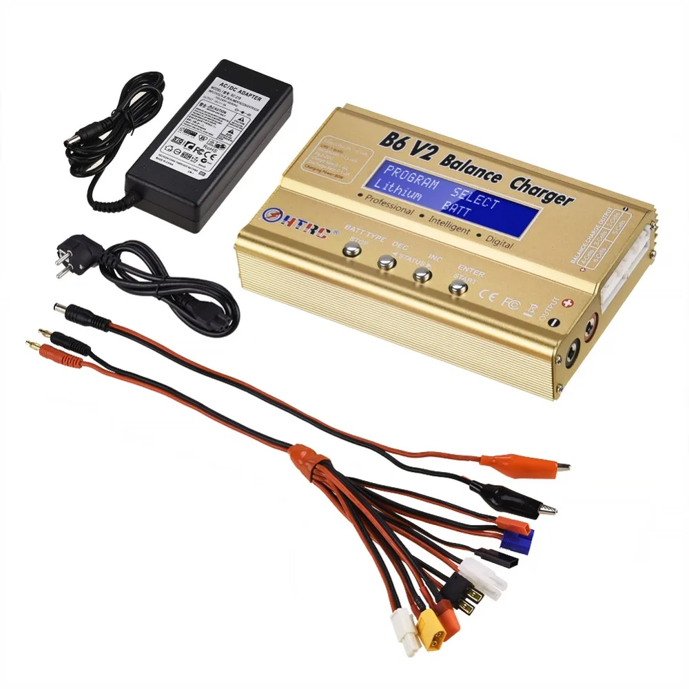 HTRC B6 V2 80 Вт 6A LiPo баланс зарядное устройство 8 в 1 зарядное устройство набор кабелей 15V6A адаптер переменного тока Lipo Безопасный мешок светодиодный аккумулятор Dis зарядное устройство