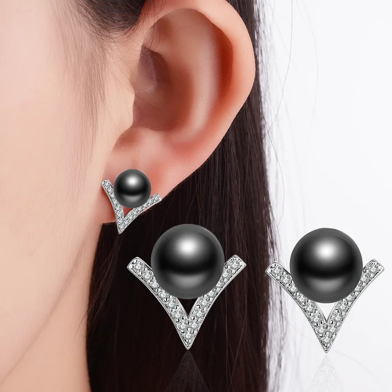 

Super Fashion Statement 2 Colour Simulated Pearl Triangle Stud Earrings women/girl Dazzling top triangular personality jewelry