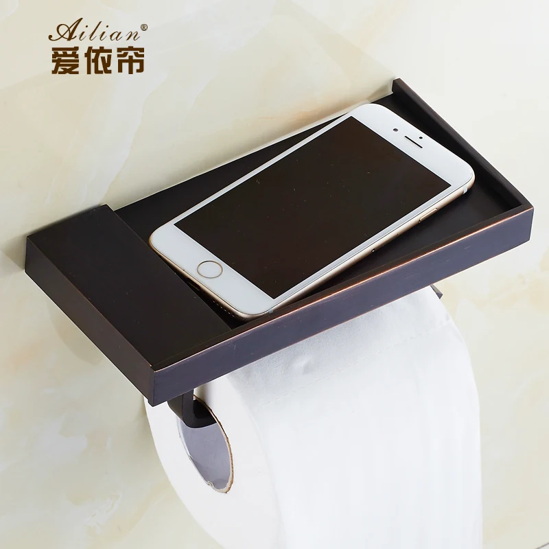 European 100% copper antique black bronze towel rack roll toilet paper holder multifunction mobile phone hygiene tray Обустройство