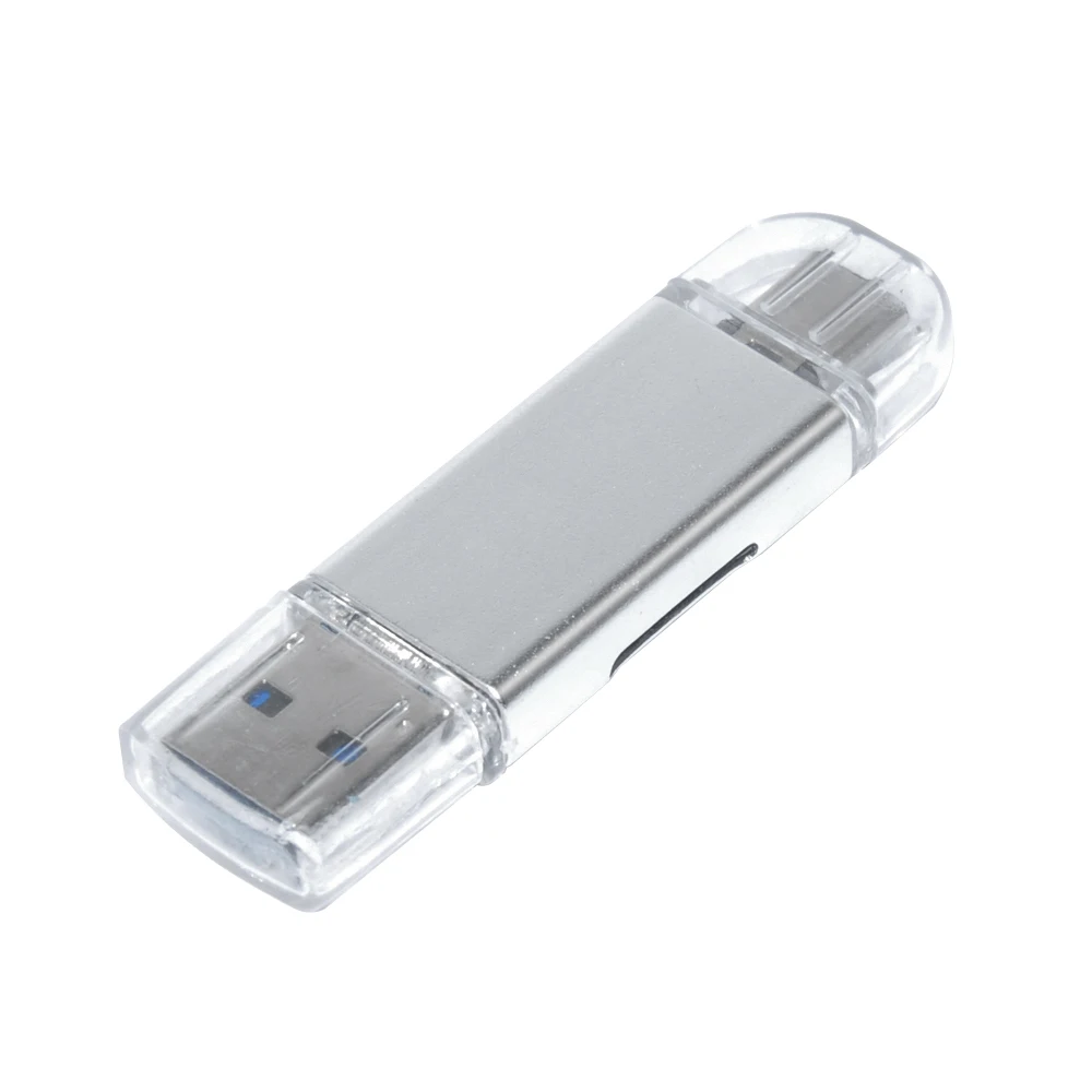 Серебристый Deepfox портативный мини-дизайн 3 в 1 кардридер usb type C Micro USB 2,0 TF Micro SD OTG кардридер для телефона Android - Цвет: Серебристый