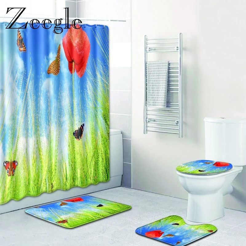 Zeegle Scenic печатные коврики для ванной туалет моющийся коврик крышка унитаза