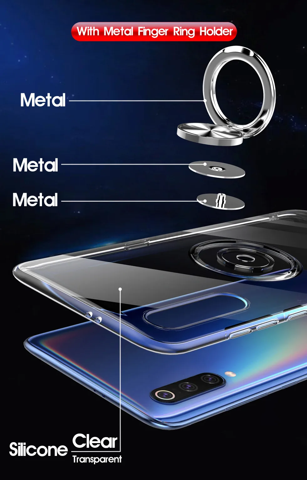 Прозрачный силиконовый чехол для Xiaomi mi 9 SE 8 mi 9 mi 8 с защитой от отпечатков пальцев металлическое кольцо противоударный чехол красный mi Note 7 Pro чехол s Note7