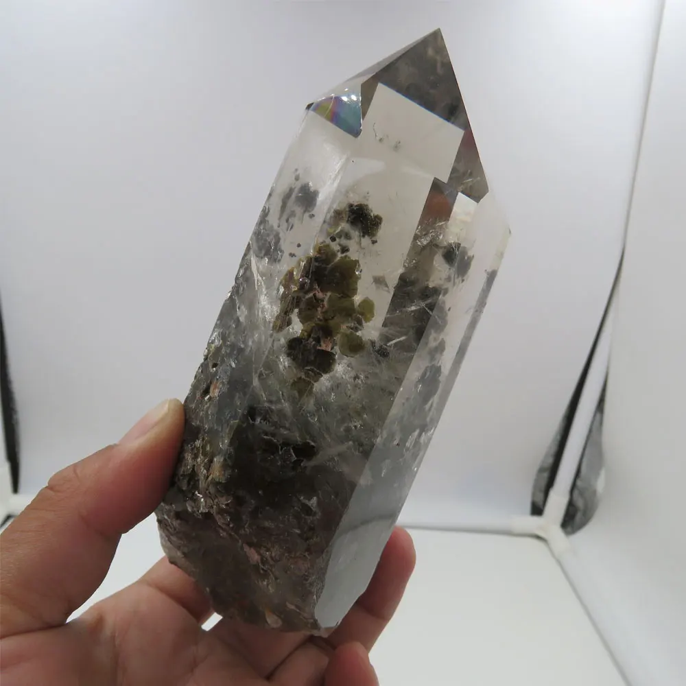 FeiLaEr 499 г редкая Натуральная Зеленая Ghost Phantom Quartz Хрустальная палочка Micas полностью