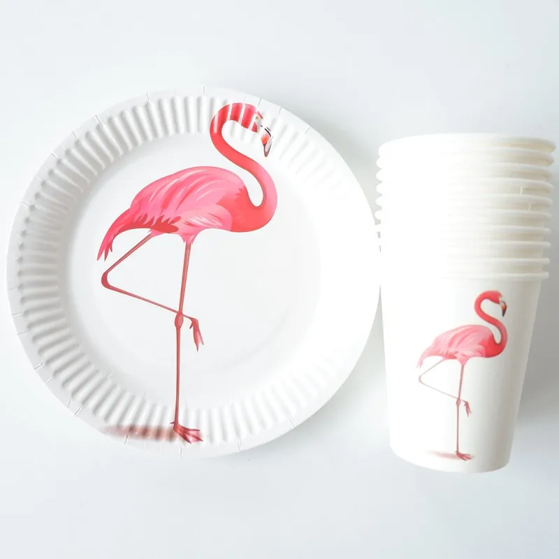 Flamingos 20 шт./лот, одноразовые столовые приборы из золотой фольги с буквами, бумажные тарелки для вечеринки, для детского душа, для вечеринки на день рождения, бумажные стаканчики, посуда - Цвет: Flamingos