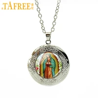 tafree our lady of guadalupe pendant virgin mary religious catholic glass dome locket necklace jewelry for women men charm n358