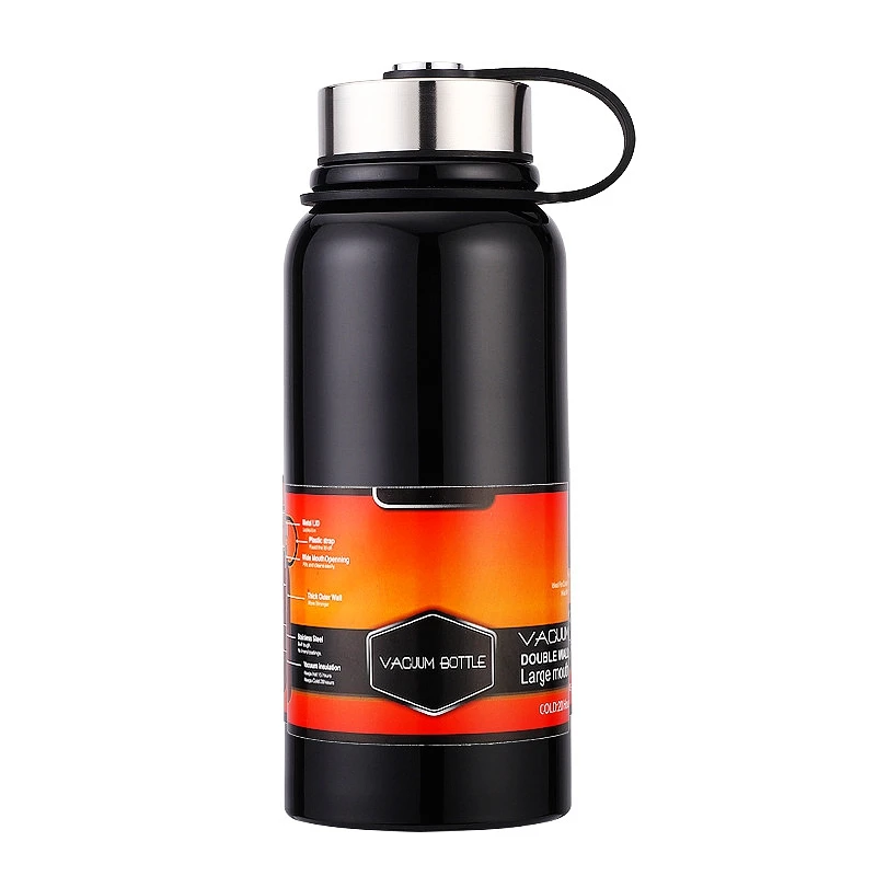 Черный Large Capacity 1200ML 800ML Stainless Steel Space Insulation Sport Water Bottle Vaccum Flasks Thermo Travel Water Bottles - Цвет: Черный