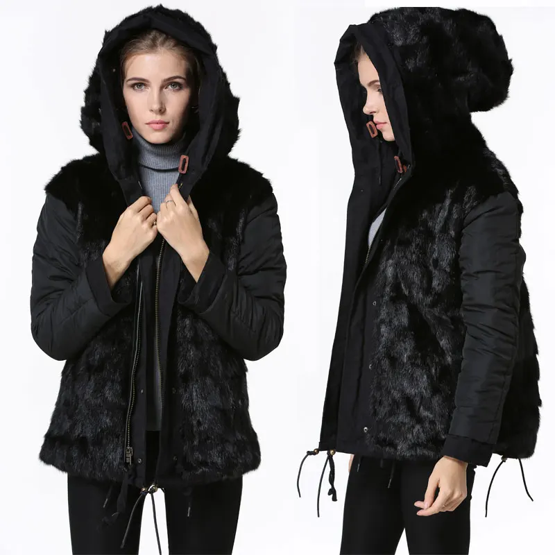 Парка из кроличьего меха для женщин зимняя женская куртка с кроличьим мехом
