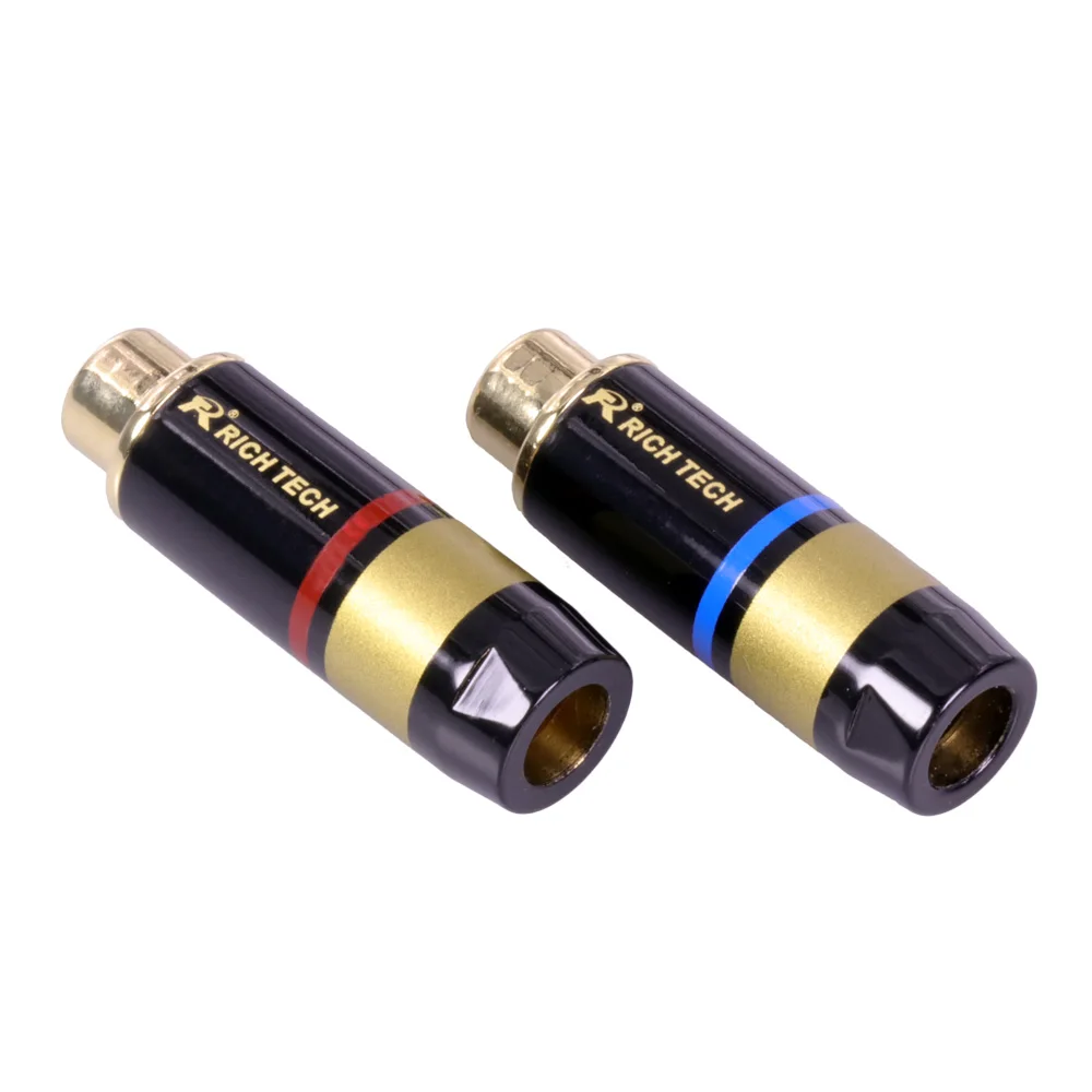 100 шт. rca jack Медь разъем RCA позолоченные аудио адаптер синий и красный косичку