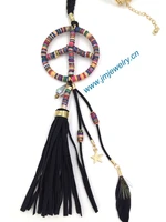 personalized handmade jewelry long leather cord necklace leather tassel pendents unique boho long necklaces with peace designs