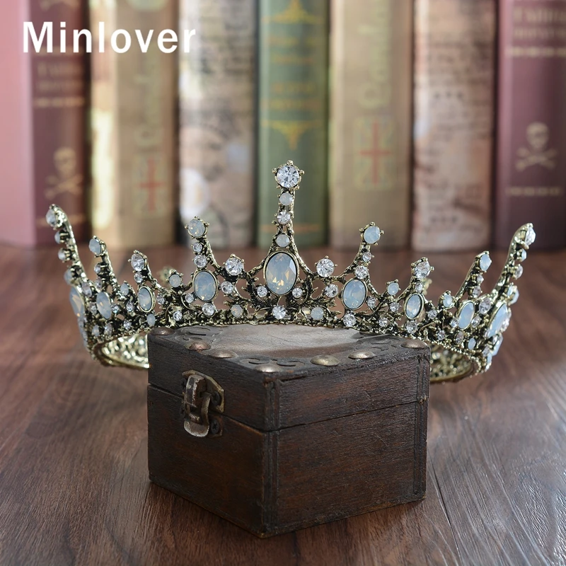 Minlover Винтаж Полный круг барокко Стразы для женщин диадемы Короны невесты диадема головной убор Свадебные аксессуары для волос ювелирные изделия G175