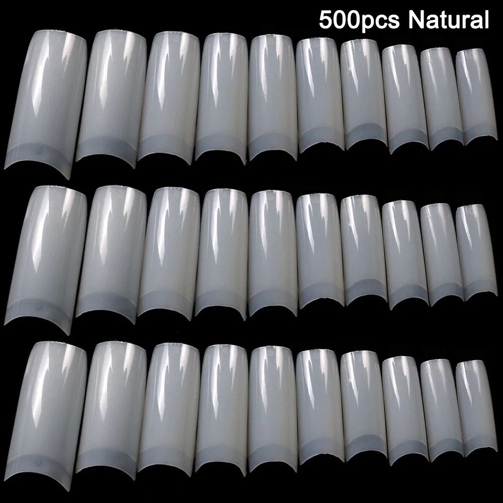 500pcs Natural 100/500 штук ногти французский Половина Ложные для Неил арта украшения для кончиков ногтей прозрачный/натуральный акриловые УФ-гель для ногтей маникюр наконечник OA66 - Цвет: 500pcs Natural
