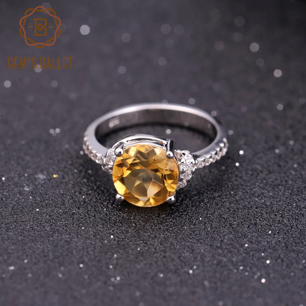 GEM'S BALLET 2.66Ct натуральный цитрин драгоценный камень кольца твердые круглые 925 пробы Серебряное кольцо Трендовое хорошее ювелирное изделие для женщин подарок