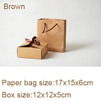 Brown 12x12x5cm Крафт-бумажная коробка с лентой и бумажный пакет DIY для свадьбы, дня рождения, рождественской вечеринки, Подарочная коробка, винтажная Ретро сумка для украшения, 10 шт./лот - Цвет: Brown 12x12x5cm